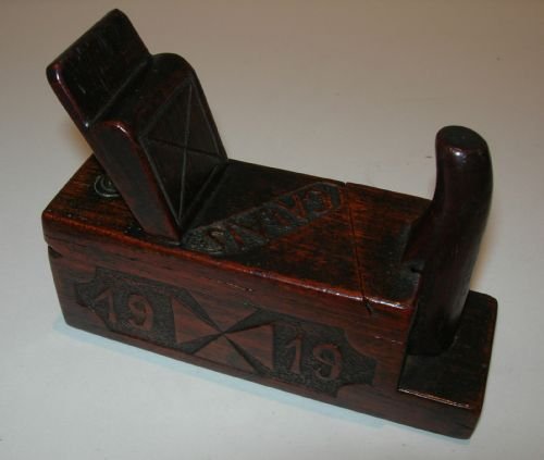 Carved Mahogany German Prisoner of War Puzzle Money Box - Calais 1919