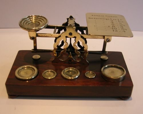 Antique English Mahogany & Brass Postal Scale - Sampson Mordan