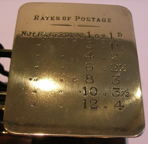 fig 1. Antique English Mahogany & Brass Postal Scale - Sampson Mordan