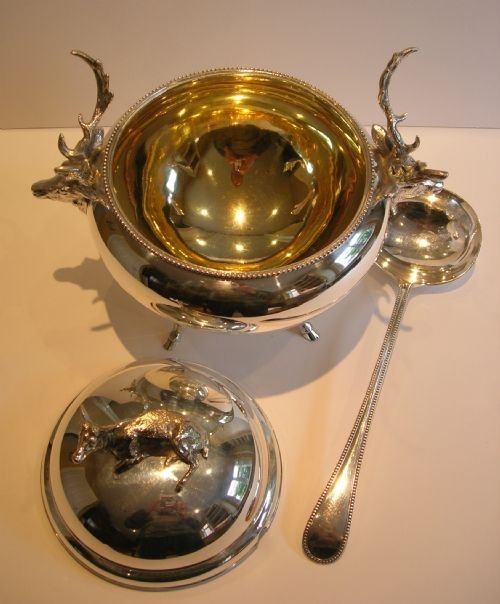 fig 1. Rare Silver Plated Figural Tureen - Stags & Fawn by Hukin & Heath - 1881