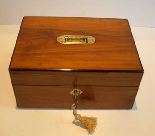 Antique English Olivewood Jewelry Box with Engraved Brass Fittings - C.1840