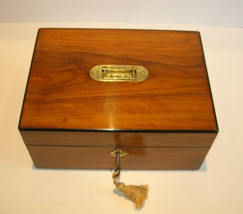 fig 1. Antique English Olivewood Jewelry Box With Engraved Brass Fittings - c.1840