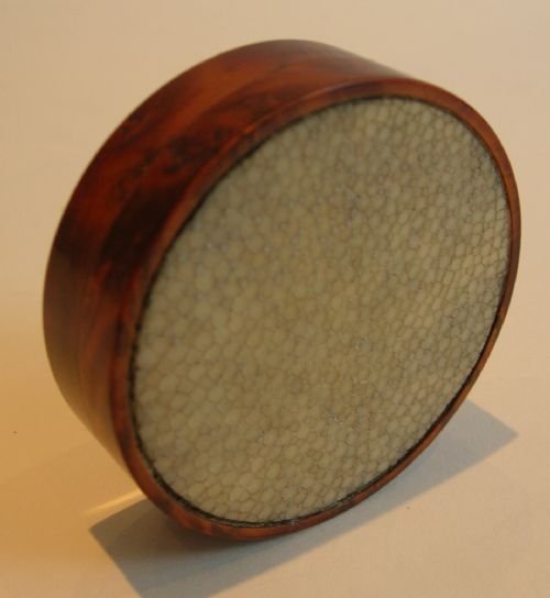 Antique English Burr Cedar & Shagreen Snuff / Pill Box C.1910