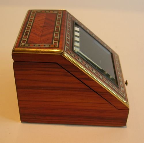 fig 1. Fabulous Antique French Inlaid Tulipwood Pocket Watch Box c.1880