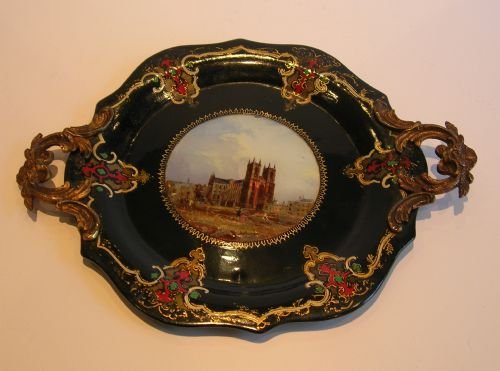 Antique English Papier Mache Tray - Westminster Abbey C.1850