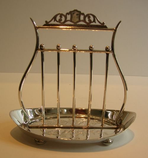 Victorian Lyre Shaped Silver Plated Letter / Note Holder Reg. For 1882