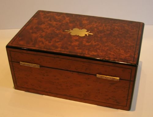 fig 1. Handsome Antique English Burr Cedar Jewelry Box c.1890