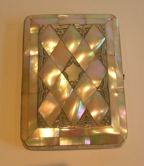 Antique English Mother of Pearl and Sterling Silver Card Case C.1890