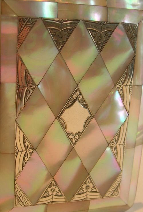 fig 1. Antique English Mother of Pearl and Sterling Silver Card Case c.1890