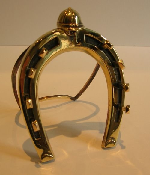Antique English Horseshoe and Jockey Cap Pocket Watch Holder / Pen Stand C.1880
