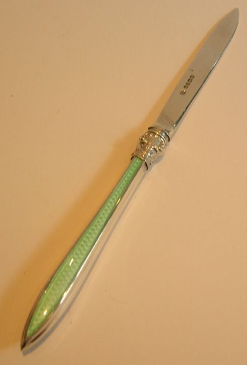 English Sterling Silver and Guilloche Enamel Letter Opener