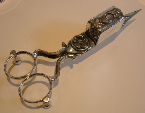 fig 2. Unusual English Silver Plated Candle Snuffers and Stand c.1850