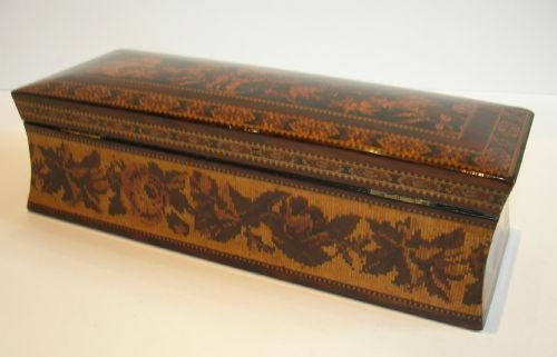fig 1. Beautiful Antique English Tunbridge Ware Glove Box c.1850