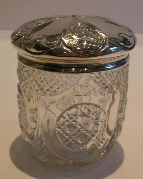 Stunning & Unusual Cut Glass & Sterling Silver Vanity Jar - Acorn Shaped