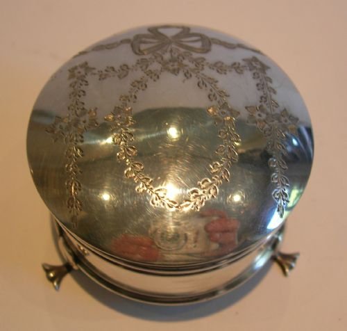 Pretty Antique Sterling Silver Jewelry / Trinket Box - 1909