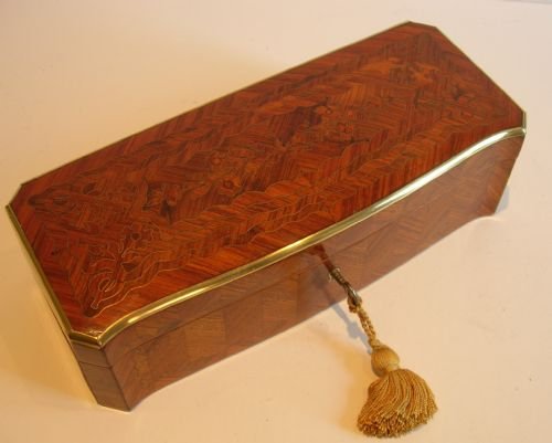 Antique French Brass Inlaid Glove Box C.1860 - Tulipwood