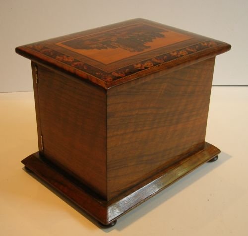 fig 2. Antique English Tunbridge Ware Table Cabinet - Castle Lid, c.1860