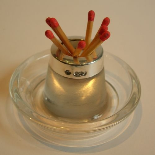 Antique English Glass & Sterling Silver Match Strike / Table Vesta