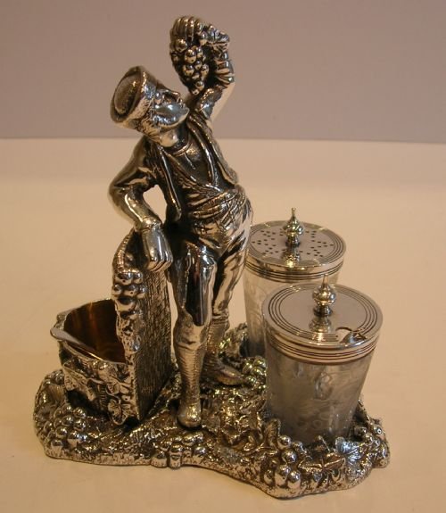 Fabulous Figural Wine Related Cruet Set - Registered 1871