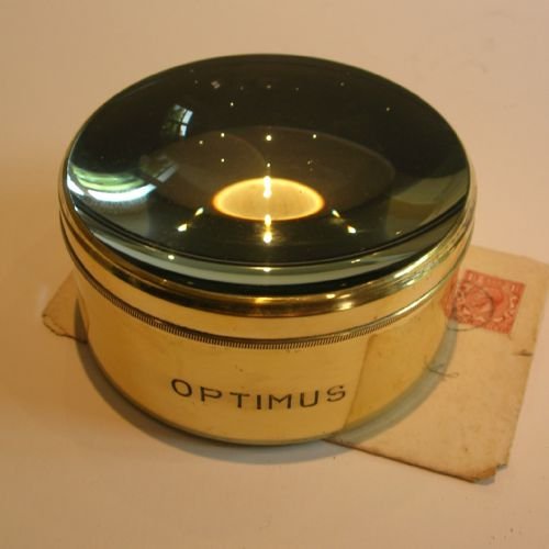 Large English Antique Brass Desk Magnifying Glass / Paperweight - Optimus Lens