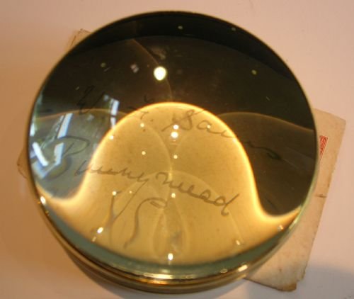 fig 1. Large English Antique Brass Desk Magnifying Glass / Paperweight - Optimus Lens