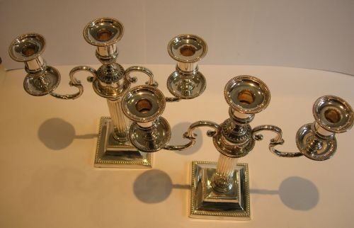 fig 1. Pair Antique Corinthian Column Three Light Candelabra by John Round & Son c.1880