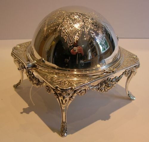Antique English Silver Plate & Glass Revolving Butter Dish - Reg. 1876