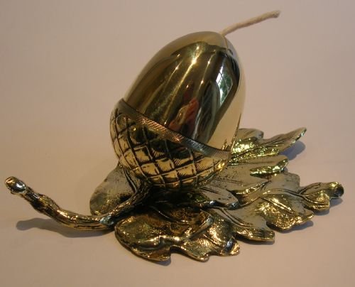 Wonderful Antique English Brass Figural String Box - Oak Leaf & Acorn C.1880