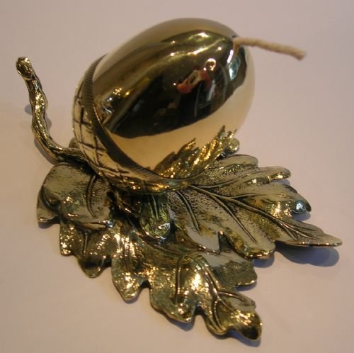 fig 1. Wonderful Antique English Brass Figural String Box - Oak Leaf & Acorn c.1880