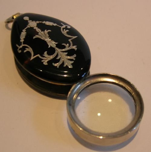 Pretty Tortoise Shell Clad Magnifying Glass - Silver Pique Inlay