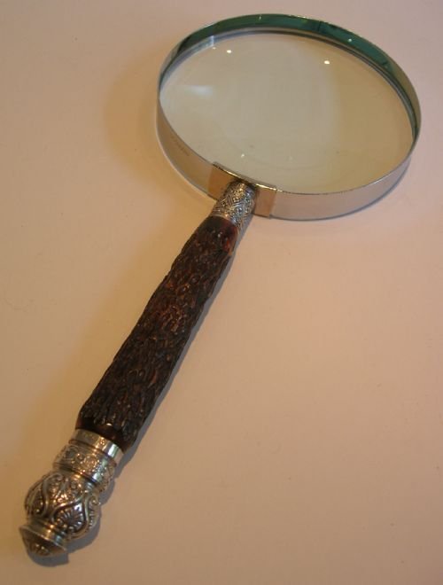 Grand Antique Antler Horn & Sterling Silver Magnifying Glass - 1886