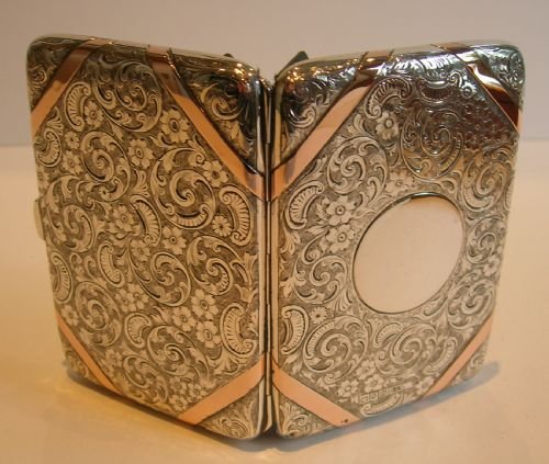 Unusual Antique English Sterling Silver & Gold Visiting Card Case - 1895