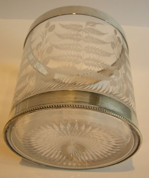fig 1. Antique English Biscuit Barrel - Cut Crystal & Silver Plate c.1890 - Ferns