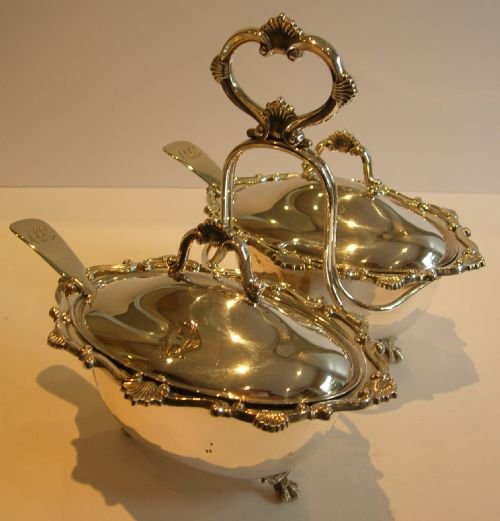 Unusual Antique English Double Sauce Tureen by John Round C.1880
