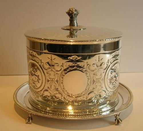 Stunning Antique English Silver Plated Biscuit Box C.1880
