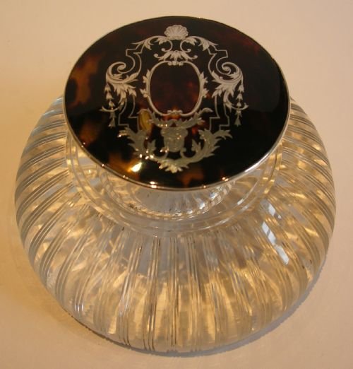 Top Notch Large English Sterling Silver & Tortoiseshell Lidded Inkwell - 1913