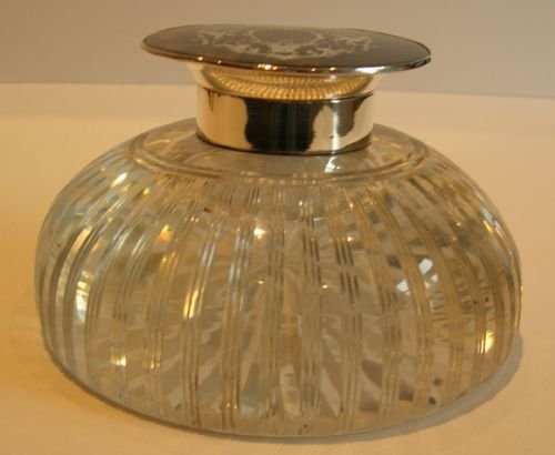fig 1. Top Notch Large English Sterling Silver & Tortoiseshell Lidded Inkwell - 1913