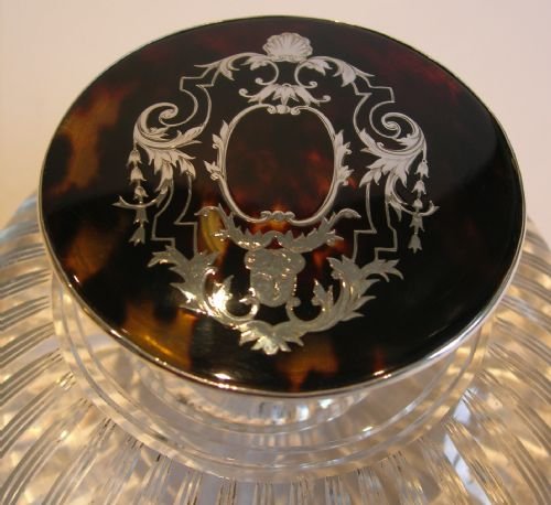 fig 2. Top Notch Large English Sterling Silver & Tortoiseshell Lidded Inkwell - 1913