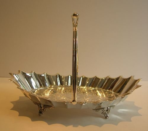 fig 1. Antique English Fern Engraved Basket - Silver Plate c.1880
