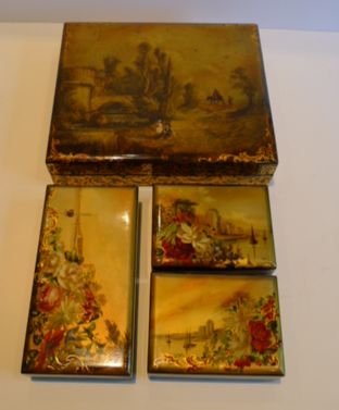Fabulous Papier Mache Games Box by Jennens & Bettridge C.1850