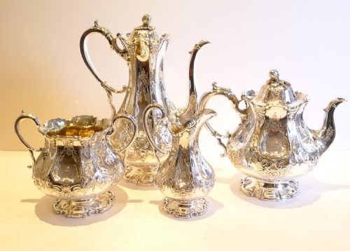 Magnificent Antique English Four Piece Tea Set by Martin Hall C.1885