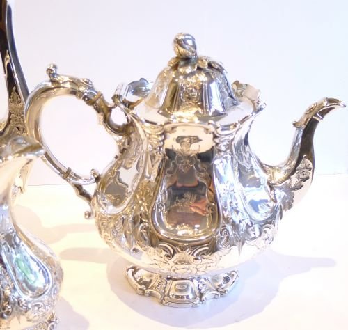 fig 1. Magnificent Antique English Four Piece Tea Set by Martin Hall c.1885