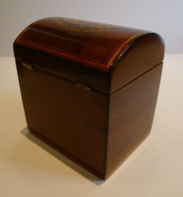 fig 1. Antique English Domed Mahogany Tea Caddy c.1800 - Moth Inlay
