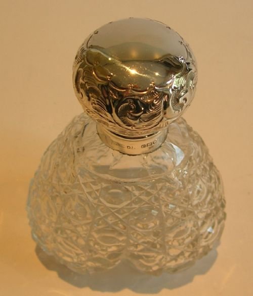 fig 1. Unusual Antique English Sterling Silver Topped Heart Perfume Bottle - 1908