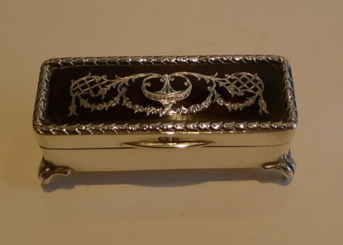 Small Antique Sterling Silver & Tortoise Shell Jewelry / Ring Box - 1906