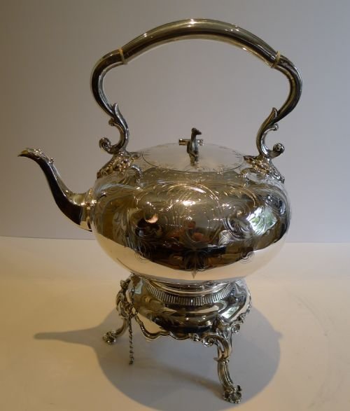 Large Elegant Antique English Silver Plate Spirit Kettle C.1880