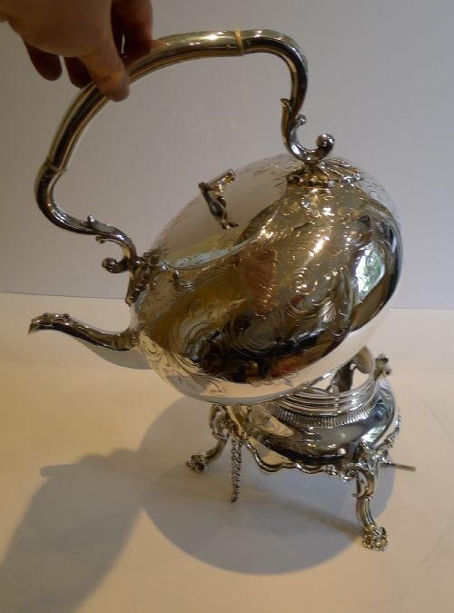 fig 1. Large Elegant Antique English Silver Plate Spirit Kettle c.1880