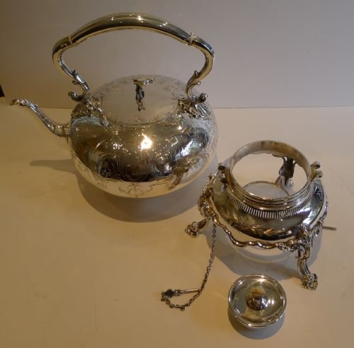 fig 2. Large Elegant Antique English Silver Plate Spirit Kettle c.1880