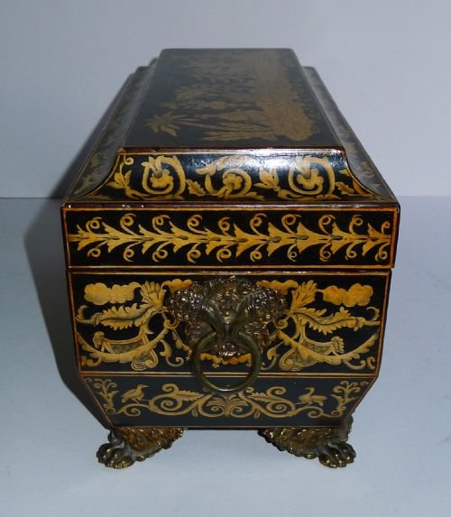 fig 2. Fabulous Antique English Chinoiserie Penwork Double Compartment Tea Caddy c.1820