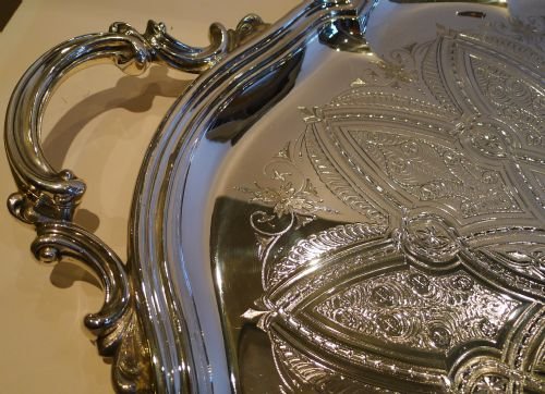 fig 1. Magnificent Large Antique English Silver Plated Tray by Elkington & Co - 1892